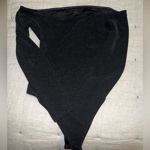 H:ours off the shoulder shimmer bodysuit